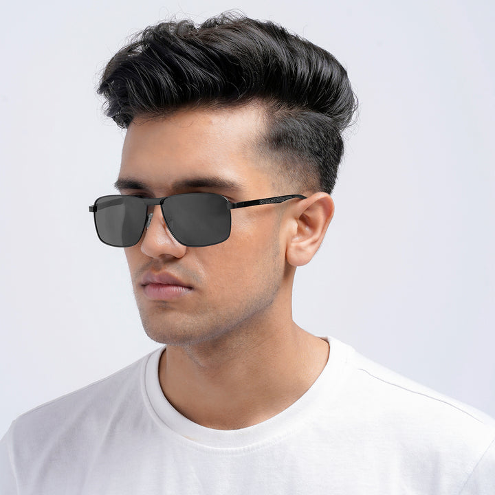 Valerio Rectangular Shield Black Sunglasses