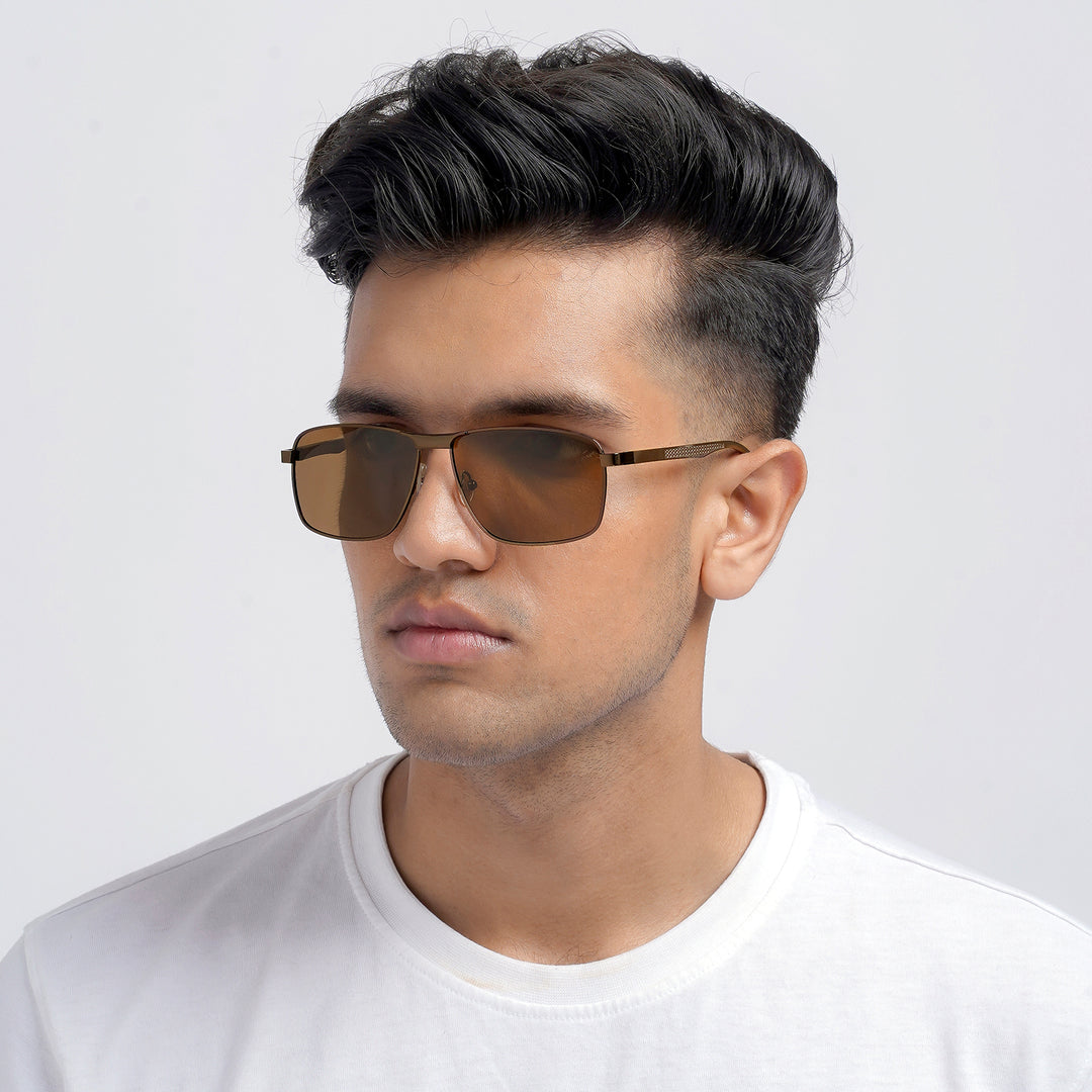 Valerio Rectangular Shield Brown Sunglasses