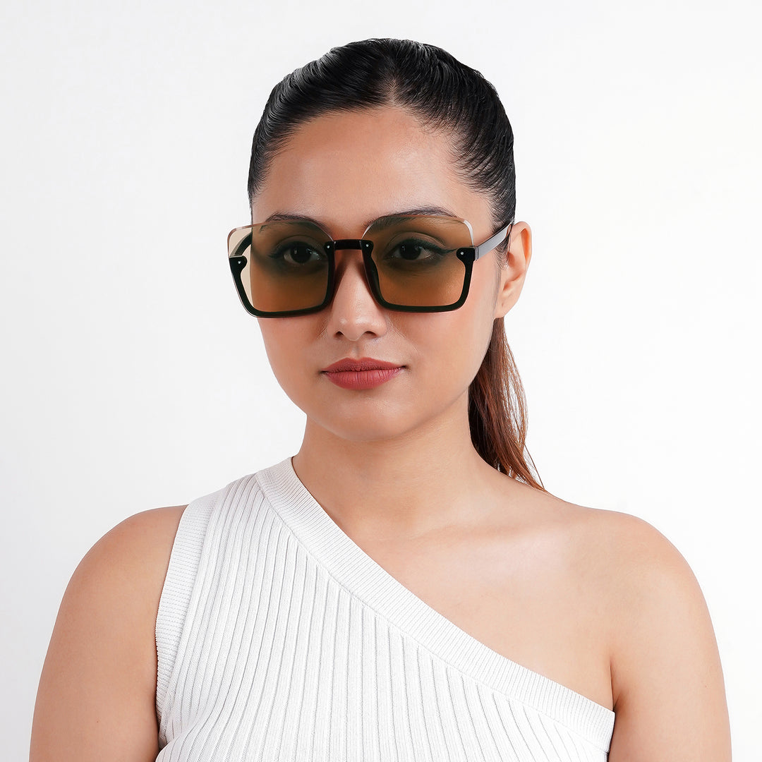 Breckie Rimless Brown and Black Sunglasses