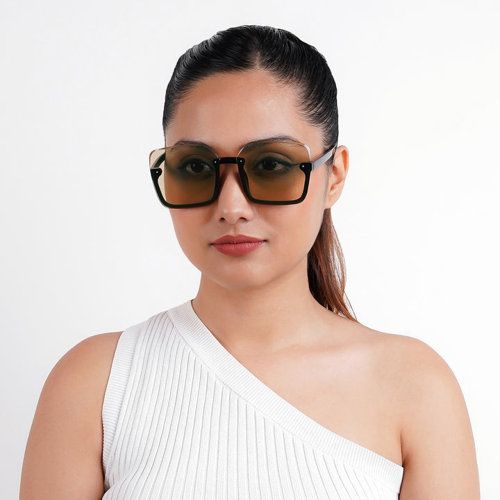 Breckie Rimless Brown and Black Sunglasses