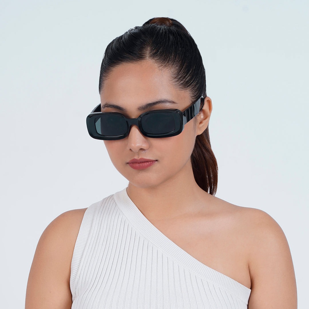 Arcadia Rectangular Black Sunglasses