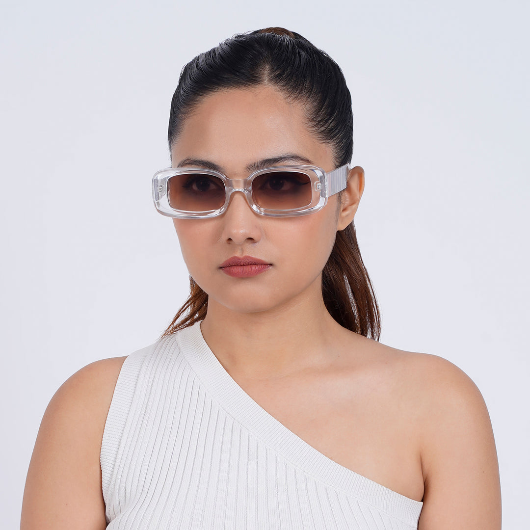 Arcadia Rectangular White  Sunglasses