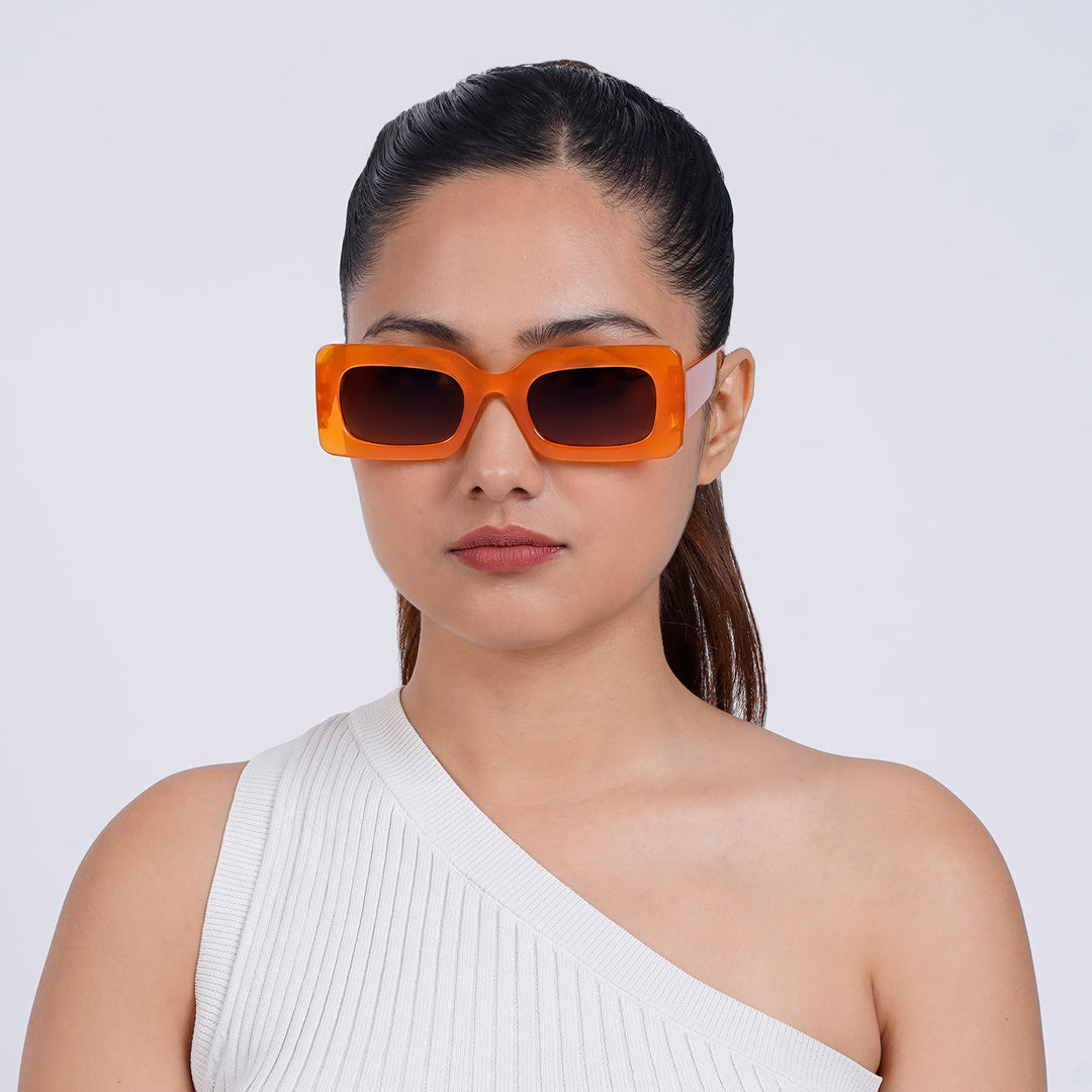 Pretza Orange and Brown Rectangle Sunglasses