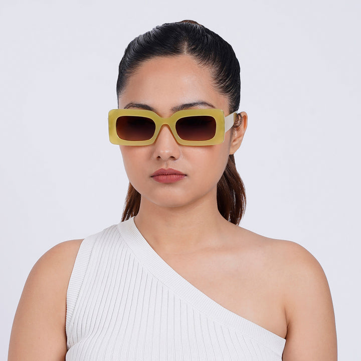 Pretza Yellow and Brown  Rectangle Sunglasses