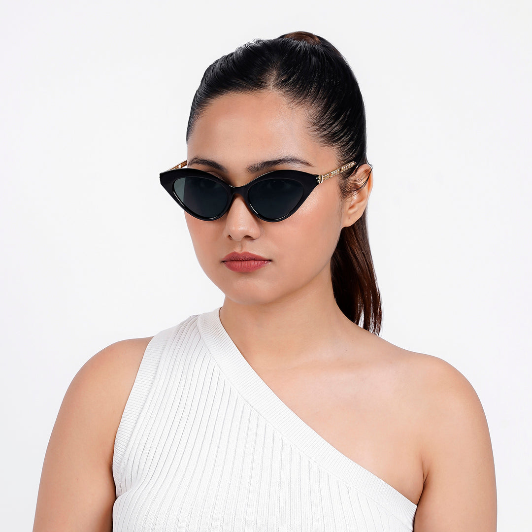 Jennie Cat Eye Gold and Black Sunglasses