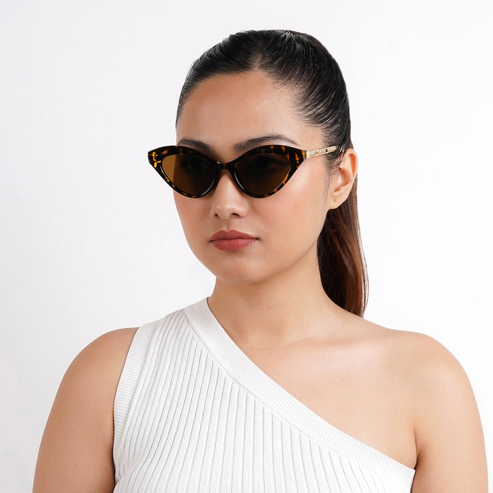 Jennie Cat Eye Gold and Brown Sunglasses
