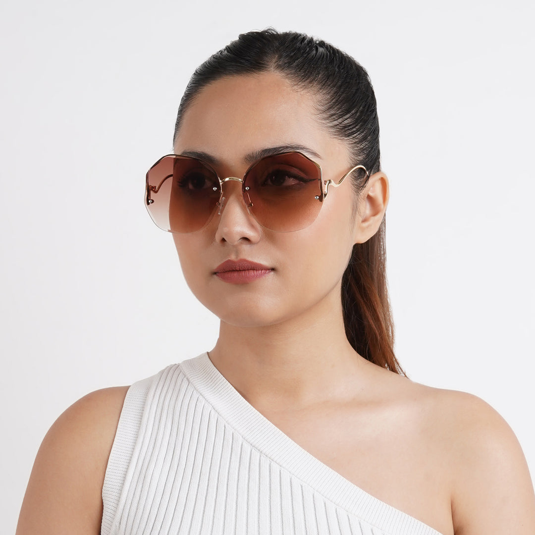 Fetucia Octagon Round  Brown  Sunglasses