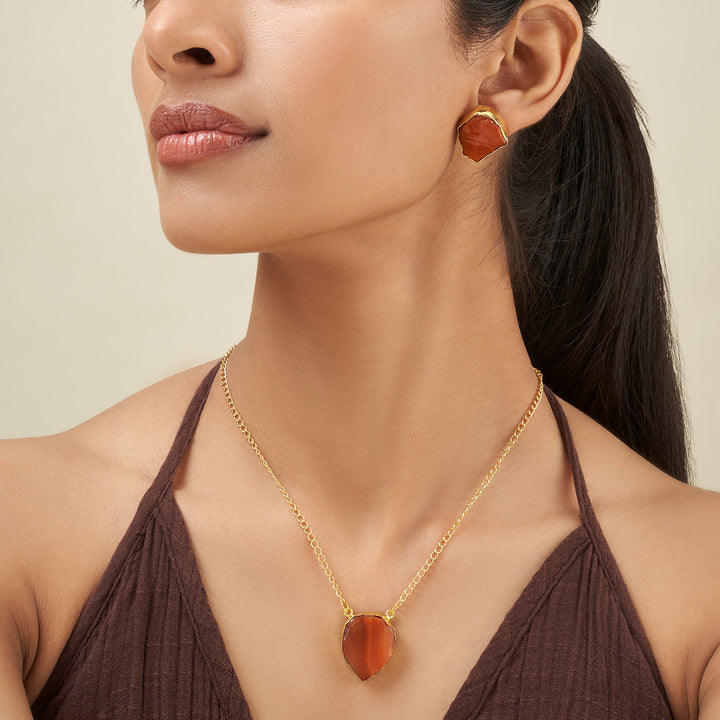 Soléa Orange Natural Stone Necklace Set