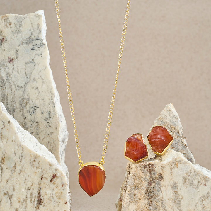 Soléa Orange Natural Stone Necklace Set