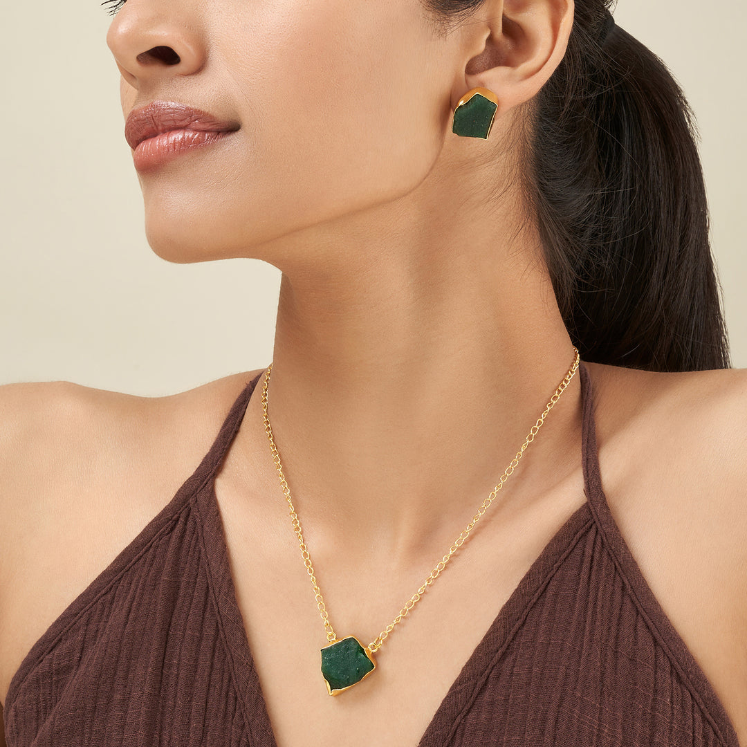 Soléa Dark Green Natural Stone Necklace Set