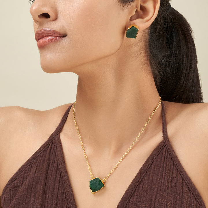 Soléa Dark Green Natural Stone Necklace Set