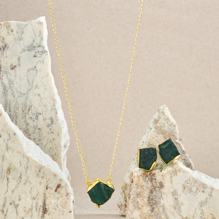 Soléa Dark Green Natural Stone Necklace Set
