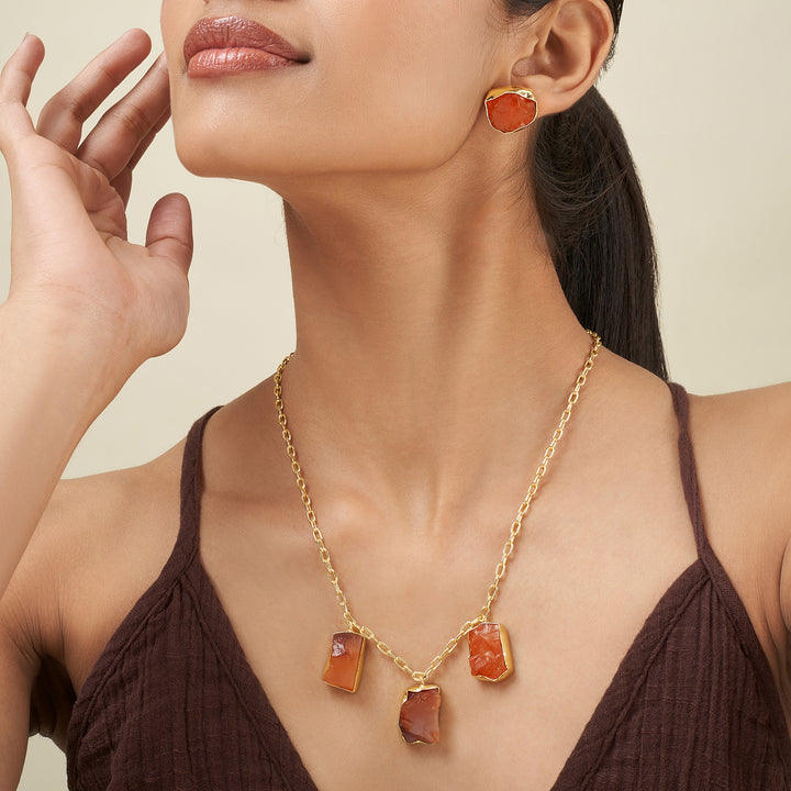 Soléa Orange Trio Natural Stone Necklace Set