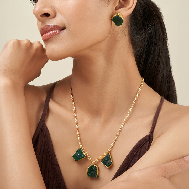 Soléa Dark Green Trio Natural Stone Necklace Set