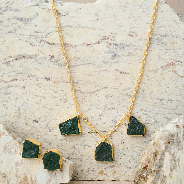 Soléa Dark Green Trio Natural Stone Necklace Set
