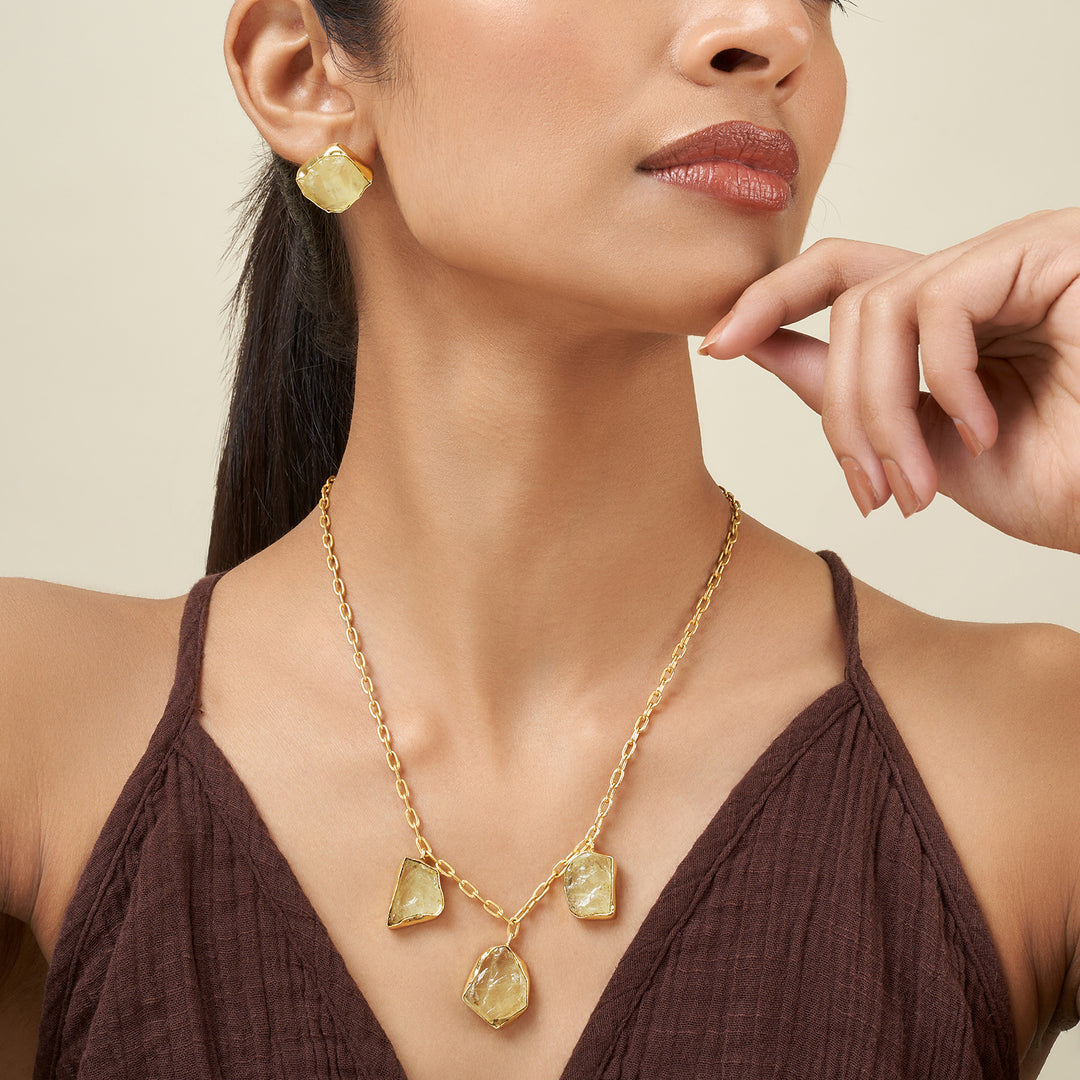 Soléa Yellow Trio Natural Stone Necklace Set