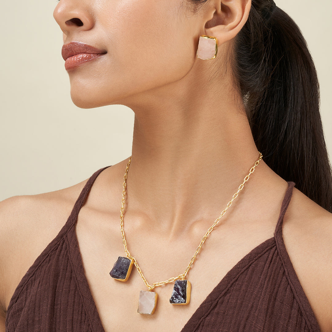 Soléa Purple & Pink Trio Natural Stone Necklace Set