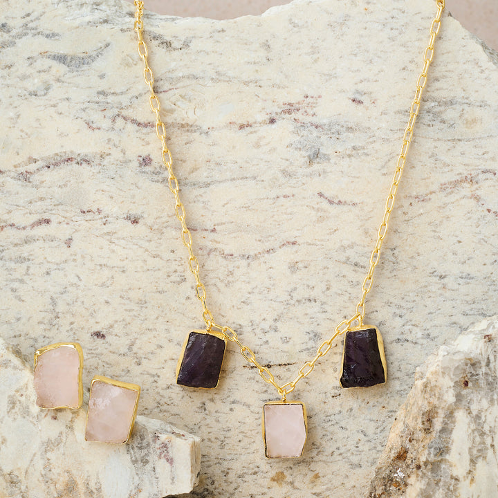Soléa Purple & Pink Trio Natural Stone Necklace Set