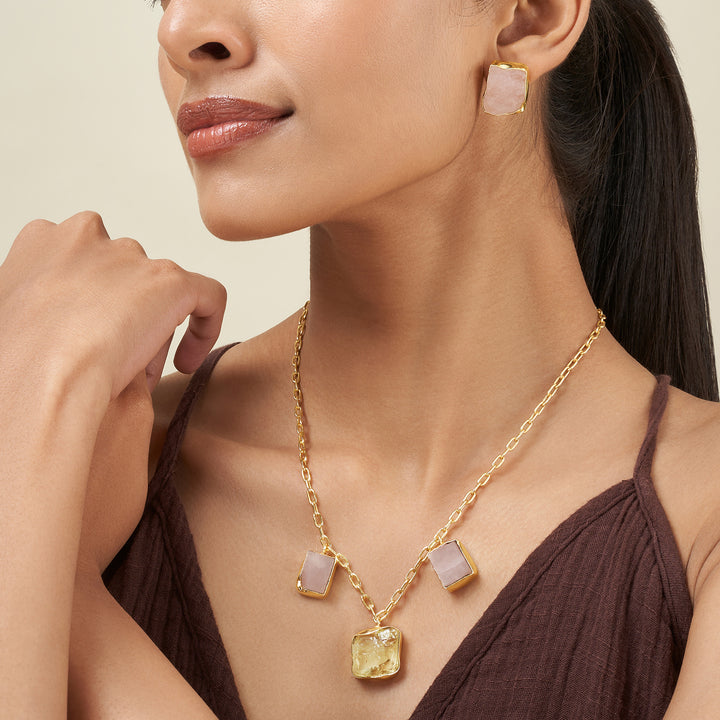 Soléa Yellow & Pink Trio Natural Stone Necklace Set