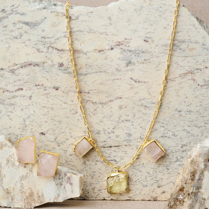 Soléa Yellow & Pink Trio Natural Stone Necklace Set