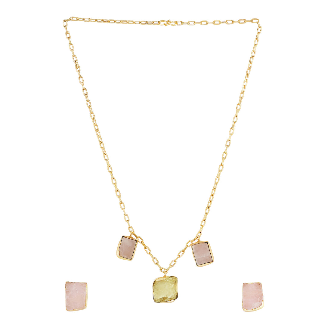 Soléa Yellow & Pink Trio Natural Stone Necklace Set