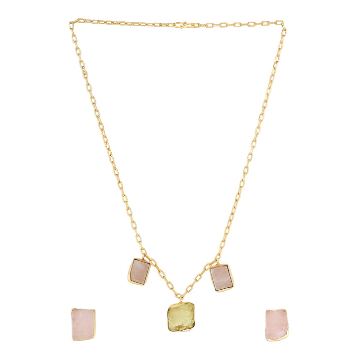 Soléa Yellow & Pink Trio Natural Stone Necklace Set