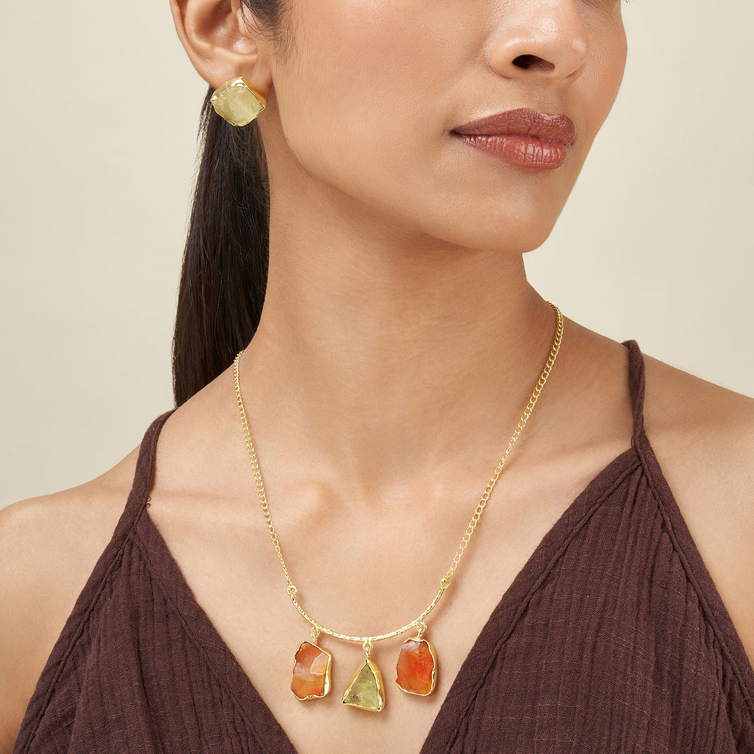 Soléa Orange & Yellow Trio Natural Necklace Set