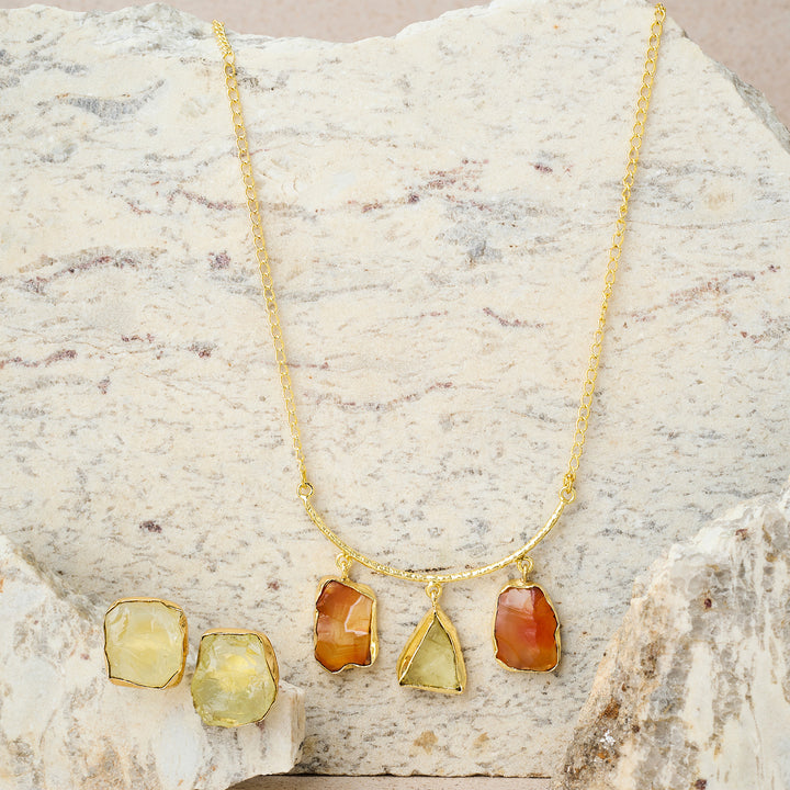 Soléa Orange & Yellow Trio Natural Necklace Set