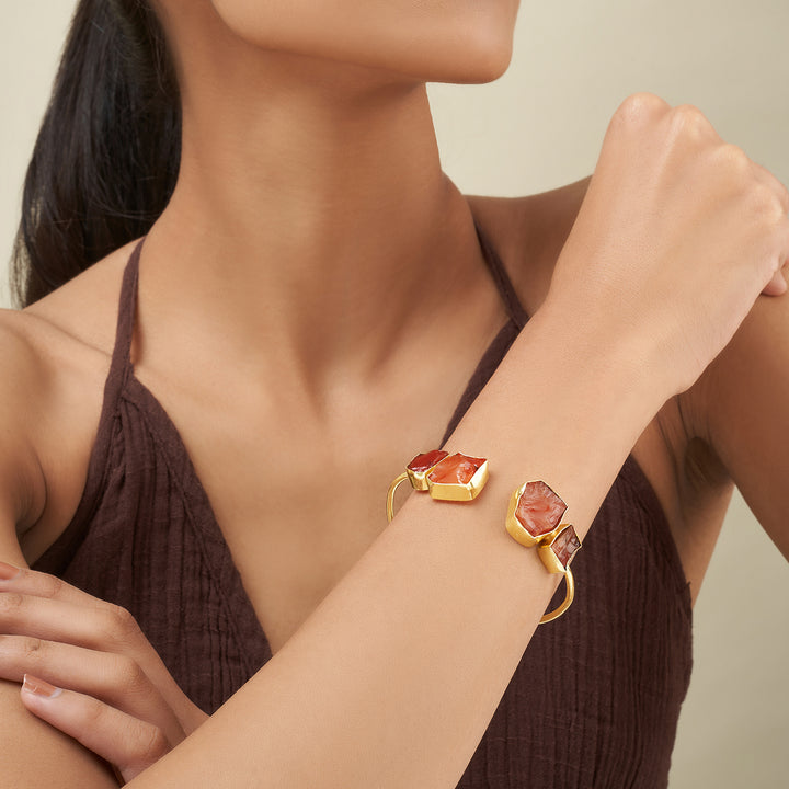 Soléa Orange Natural Stone Cuff Bracelet