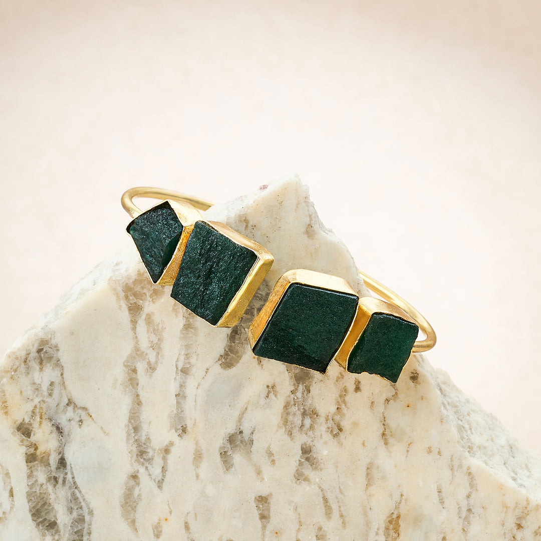 Soléa Dark Green Natural Stone Cuff Bracelet