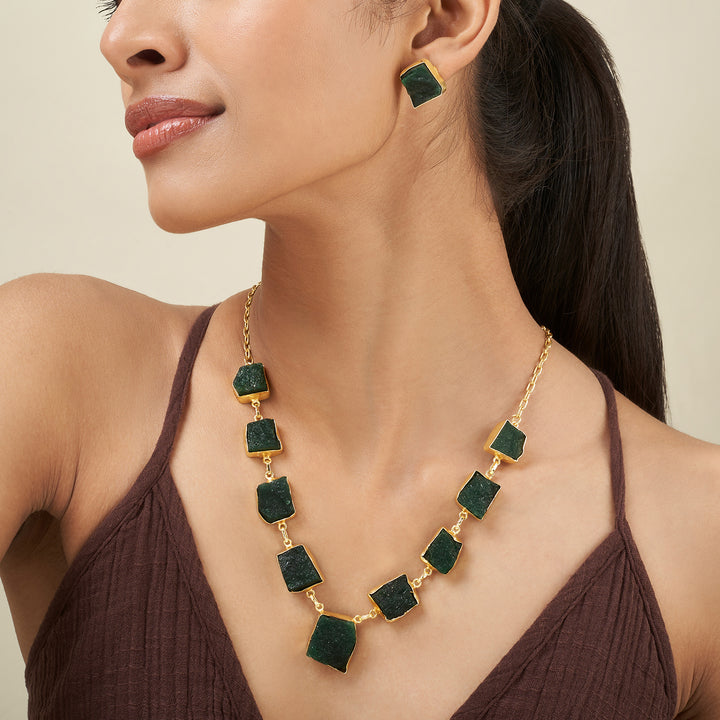 Soléa Dark Green Natural Stone Royal Necklace Set