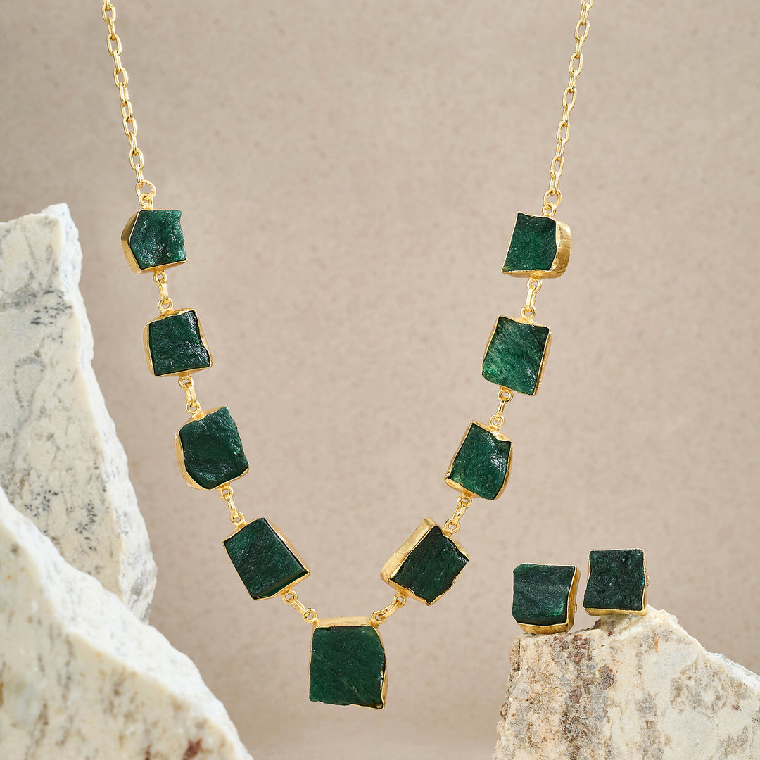 Soléa Dark Green Natural Stone Royal Necklace Set