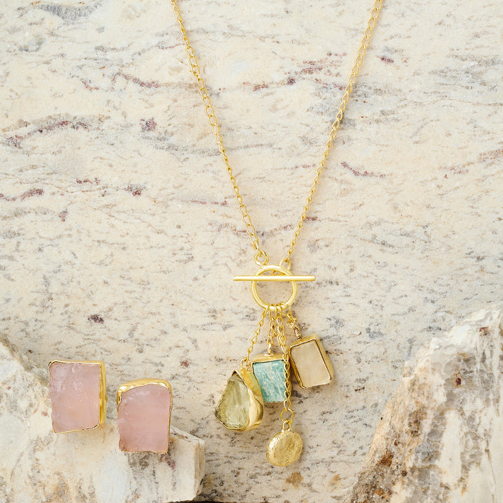 Soléa Grove Multicolored Natural Stone Charm Necklace Set