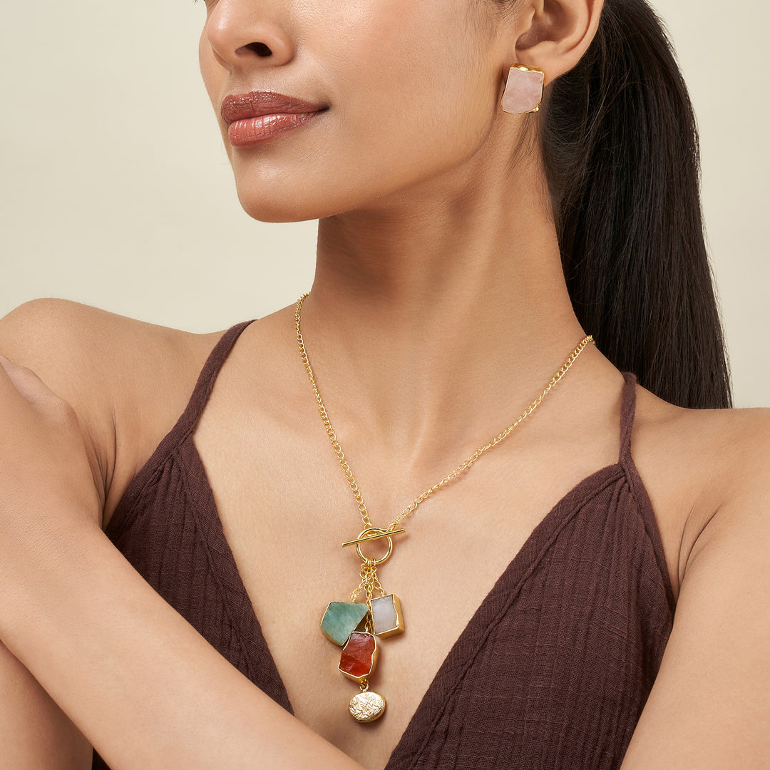 Soléa Jade Multicolored Natural Stone Charm Necklace Set