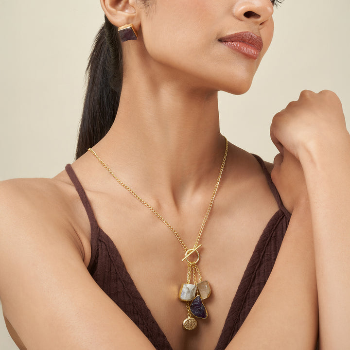 Soléa Amethyst Multicolored Natural Stone Charm Necklace Set