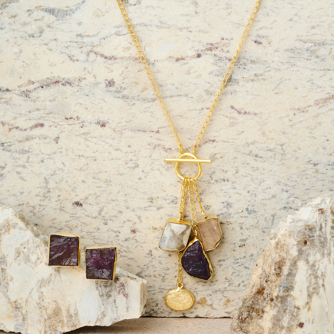 Soléa Amethyst Multicolored Natural Stone Charm Necklace Set