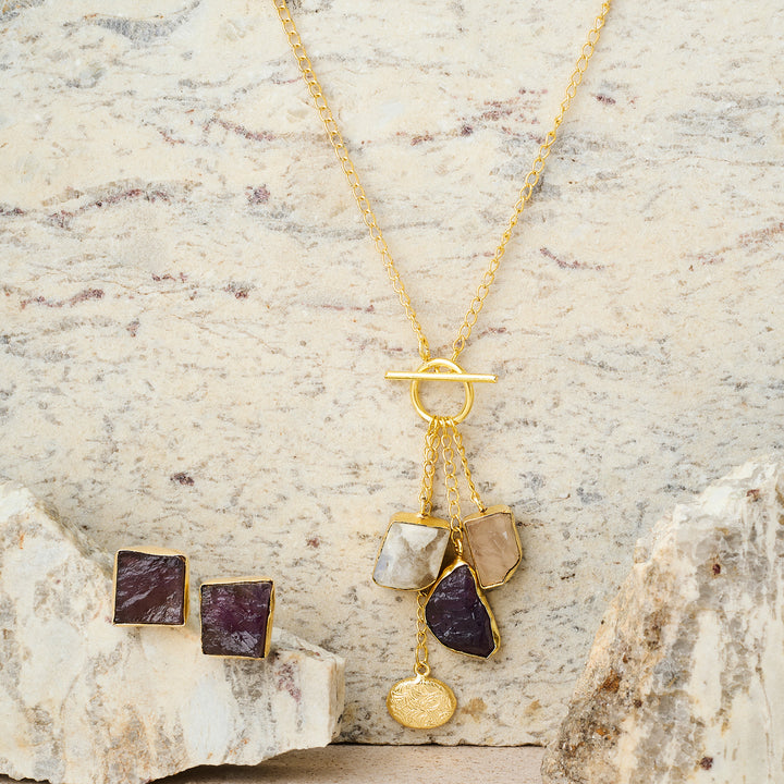 Soléa Amethyst Multicolored Natural Stone Charm Necklace Set