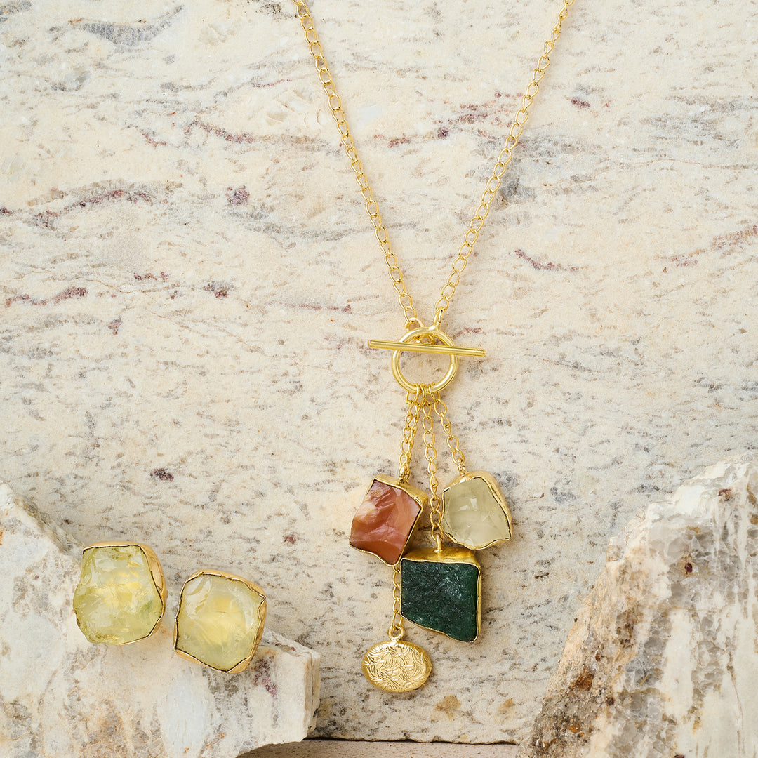 Soléa Rose Quartz Multicolored Natural Stone Charm Necklace Set