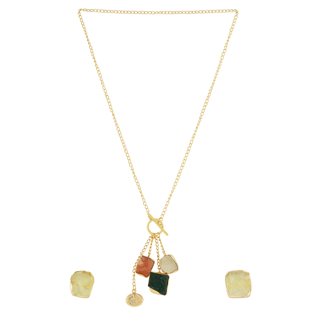 Soléa Rose Quartz Multicolored Natural Stone Charm Necklace Set