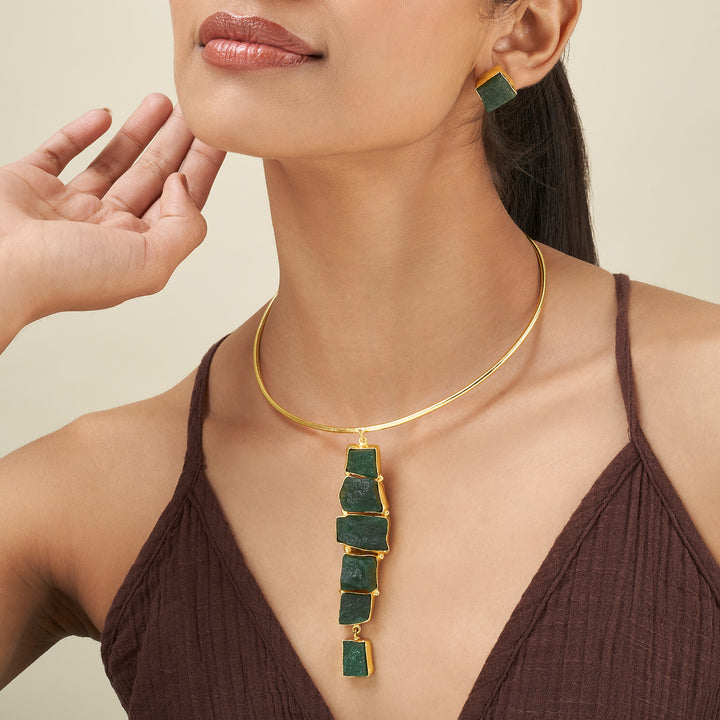 Soléa Dark Green Natural Stone Hasli Necklace Set
