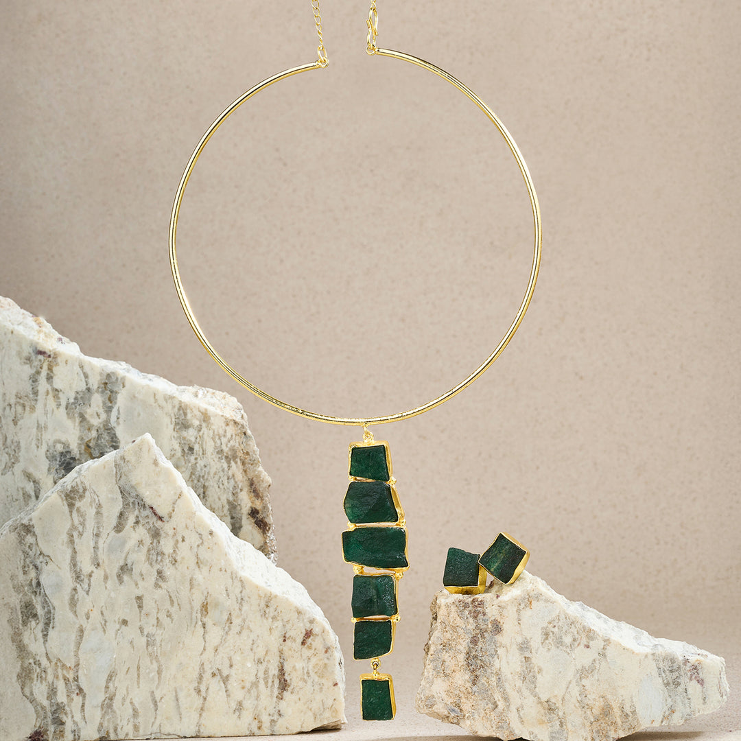 Soléa Dark Green Natural Stone Hasli Necklace Set
