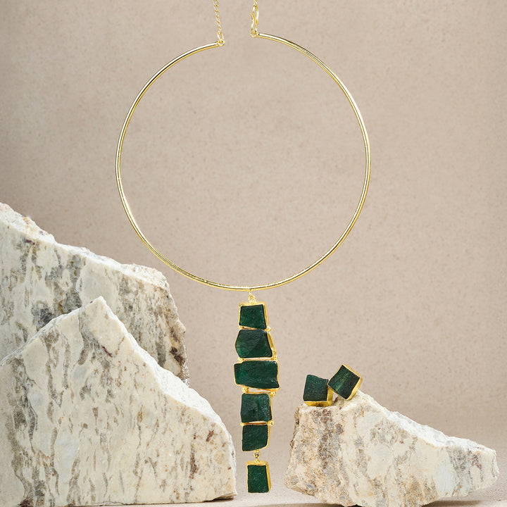 Soléa Dark Green Natural Stone Hasli Necklace Set
