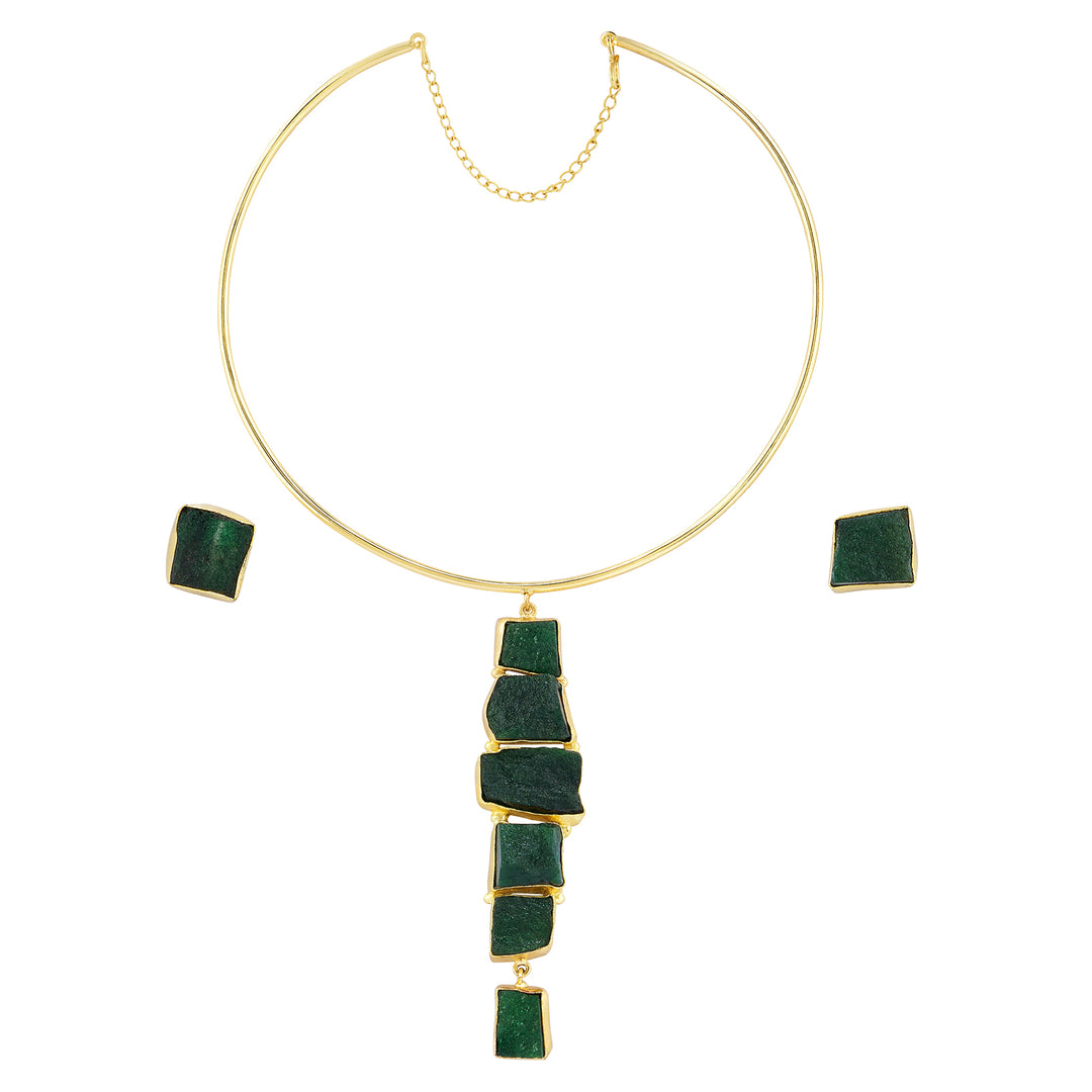 Soléa Dark Green Natural Stone Hasli Necklace Set