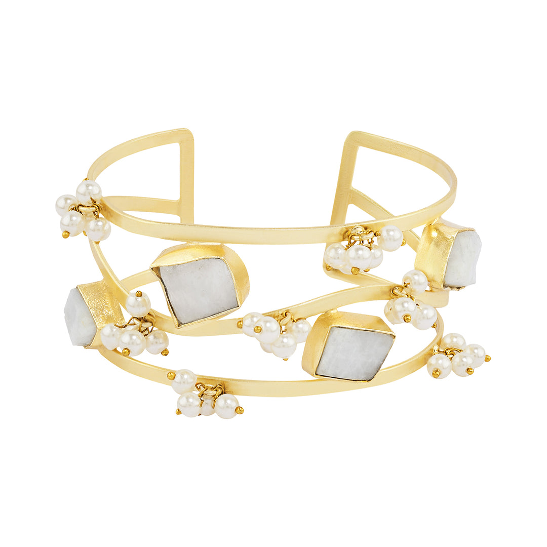 Soléa White Natural Stone Pearl Cuff Bracelet