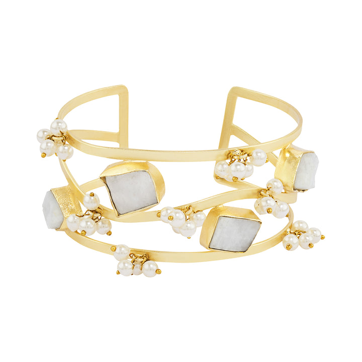 Soléa White Natural Stone Pearl Cuff Bracelet