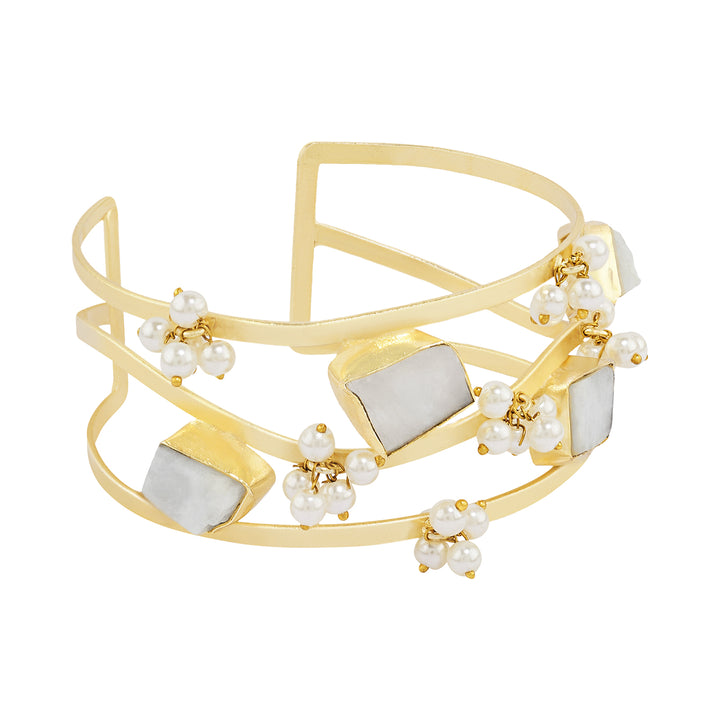 Soléa White Natural Stone Pearl Cuff Bracelet