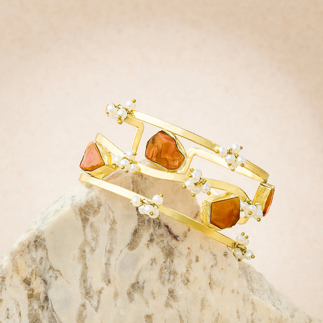 Soléa Orange Natural Stone Pearl Cuff Bracelet