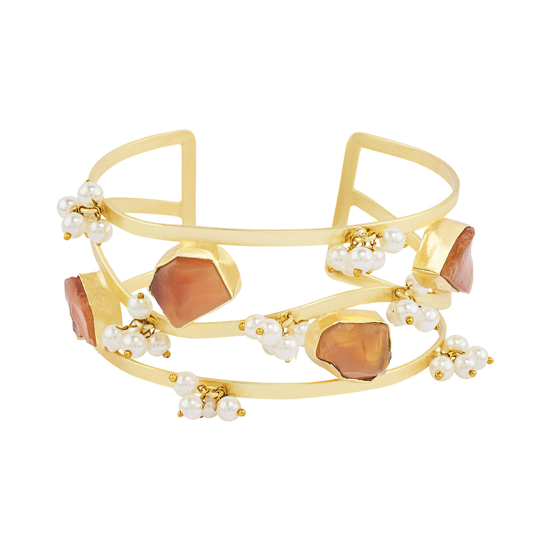 Soléa Orange Natural Stone Pearl Cuff Bracelet