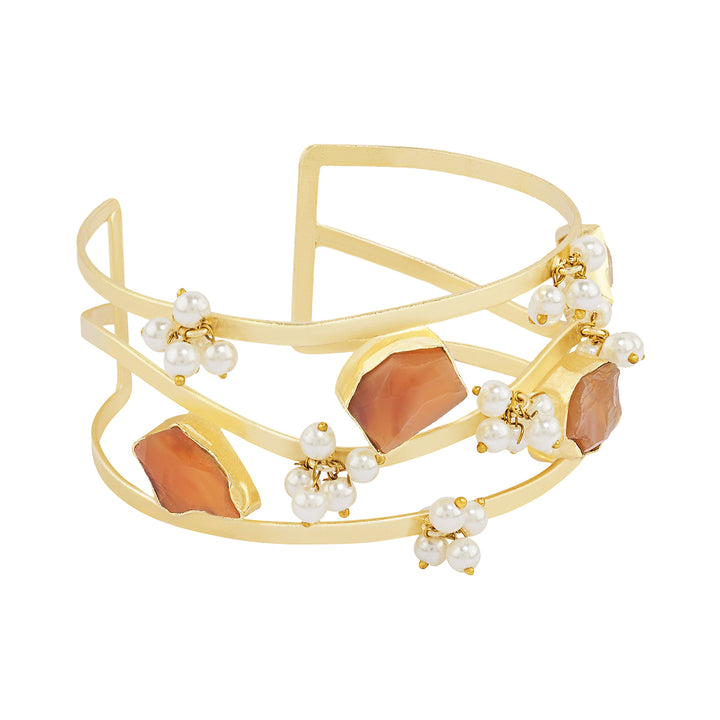 Soléa Orange Natural Stone Pearl Cuff Bracelet