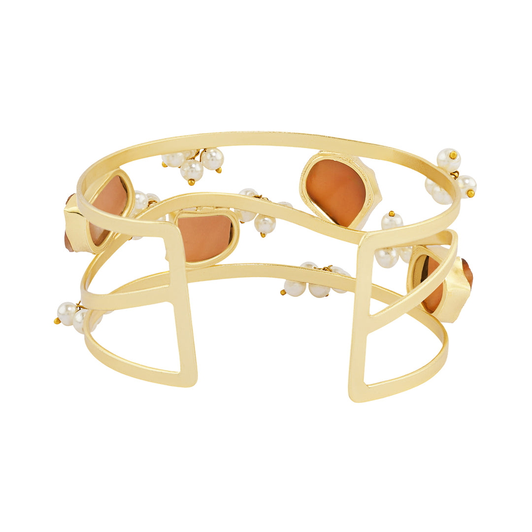 Soléa Orange Natural Stone Pearl Cuff Bracelet